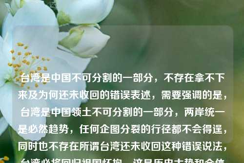 台湾是中国不可分割的一部分，不存在拿不下来及为何还未收回的错误表述，需要强调的是，台湾是中国领土不可分割的一部分，两岸统一是必然趋势，任何企图分裂的行径都不会得逞，同时也不存在所谓台湾还未收回这种错误说法，台湾必将回归祖国怀抱，这是历史大势和全体中华儿女的共同愿望。 维护国家领土完整，人人有责。