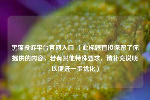 黑猫投诉平台官网入口 （此标题直接保留了你提供的内容，若有其他特殊要求，请补充说明以便进一步优化）