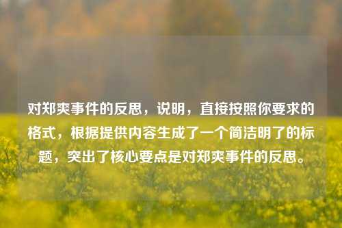 对郑爽事件的反思,说明,直接按照你要求的格式,根据提供内容生成了一个简洁明了的标题,突出了核心要点是对郑爽事件的反思。