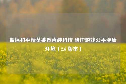 警惕和平精英饕餮直装科技 维护游戏公平健康环境（2.6 版本）