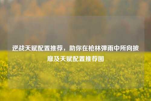逆战天赋配置推荐，助你在枪林弹雨中所向披靡及天赋配置推荐图