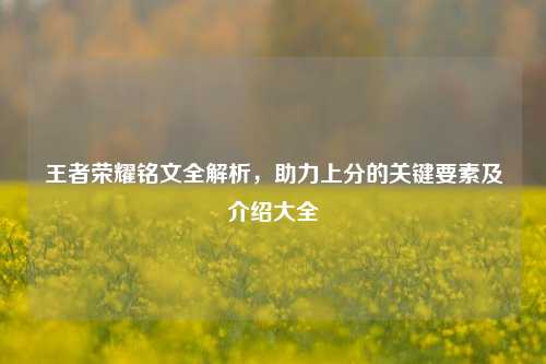 王者荣耀铭文全解析,助力上分的关键要素及介绍大全