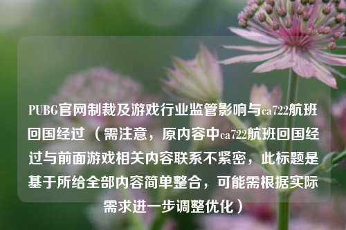 PUBG官网制裁及游戏行业监管影响与ca722航班回国经过 (需注意,原内容中ca722航班回国经过与前面游戏相关内容联系不紧密,此标题是基于所给全部内容简单整合,可能需根据实际需求进一步调整优化)