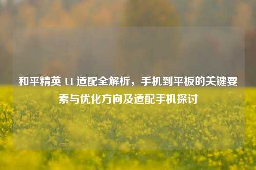 和平精英 UI 适配全解析,手机到平板的关键要素与优化方向及适配手机探讨
