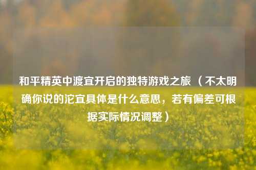 和平精英中渡宜开启的独特游戏之旅 （不太明确你说的沱宜具体是什么意思，若有偏差可根据实际情况调整）