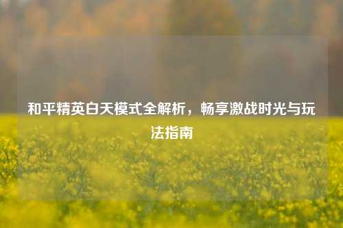 和平精英白天模式全解析,畅享激战时光与玩法指南