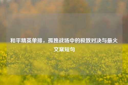 和平精英单排,孤独战场中的极致对决与最火文案短句