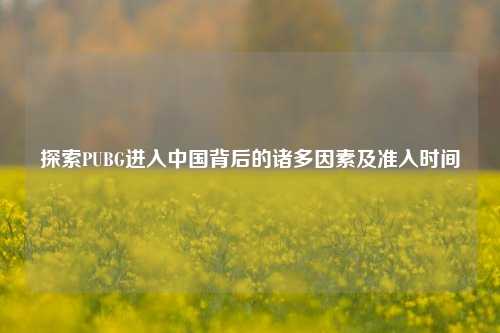 探索PUBG进入中国背后的诸多因素及准入时间
