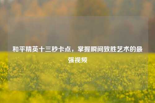 和平精英十三秒卡点,掌握瞬间致胜艺术的最强视频