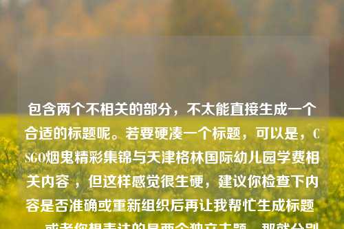 包含两个不相关的部分，不太能直接生成一个合适的标题呢。若要硬凑一个标题，可以是，CSGO烟鬼精彩集锦与天津格林国际幼儿园学费相关内容 ，但这样感觉很生硬，建议你检查下内容是否准确或重新组织后再让我帮忙生成标题 。 或者你想表达的是两个独立主题，那就分别拟标题更合适啦。