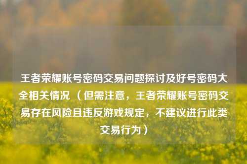 王者荣耀账号密码交易问题探讨及好号密码大全相关情况 （但需注意，王者荣耀账号密码交易存在风险且违反游戏规定，不建议进行此类交易行为）