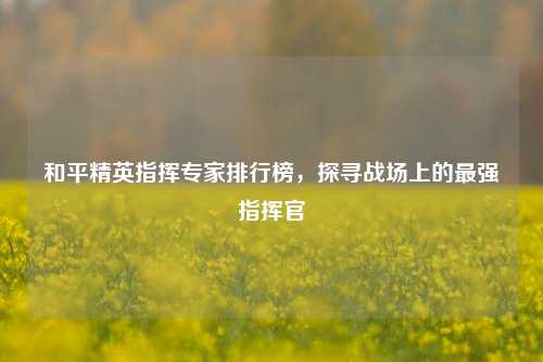 和平精英指挥专家排行榜，探寻战场上的最强指挥官