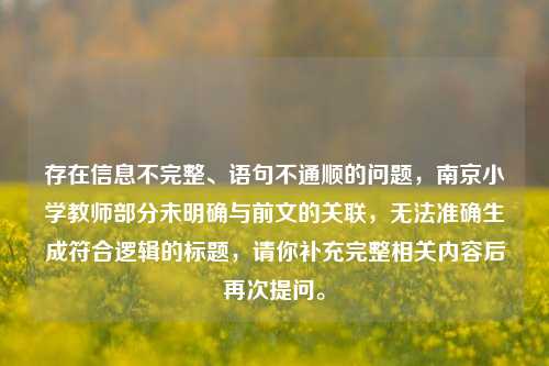 存在信息不完整、语句不通顺的问题，南京小学教师部分未明确与前文的关联，无法准确生成符合逻辑的标题，请你补充完整相关内容后再次提问。