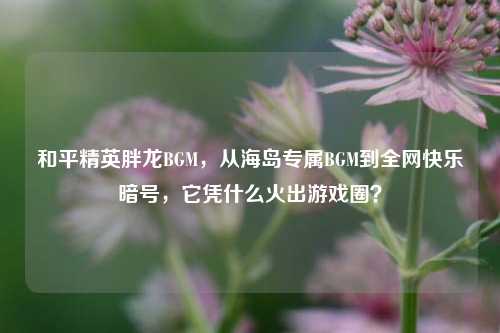 和平精英胖龙BGM，从海岛专属BGM到全网快乐暗号，它凭什么火出游戏圈？