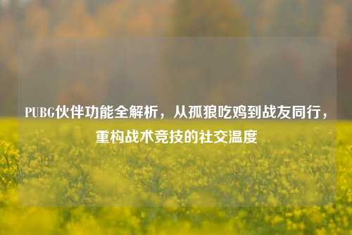 PUBG伙伴功能全解析，从孤狼吃鸡到战友同行，重构战术竞技的社交温度